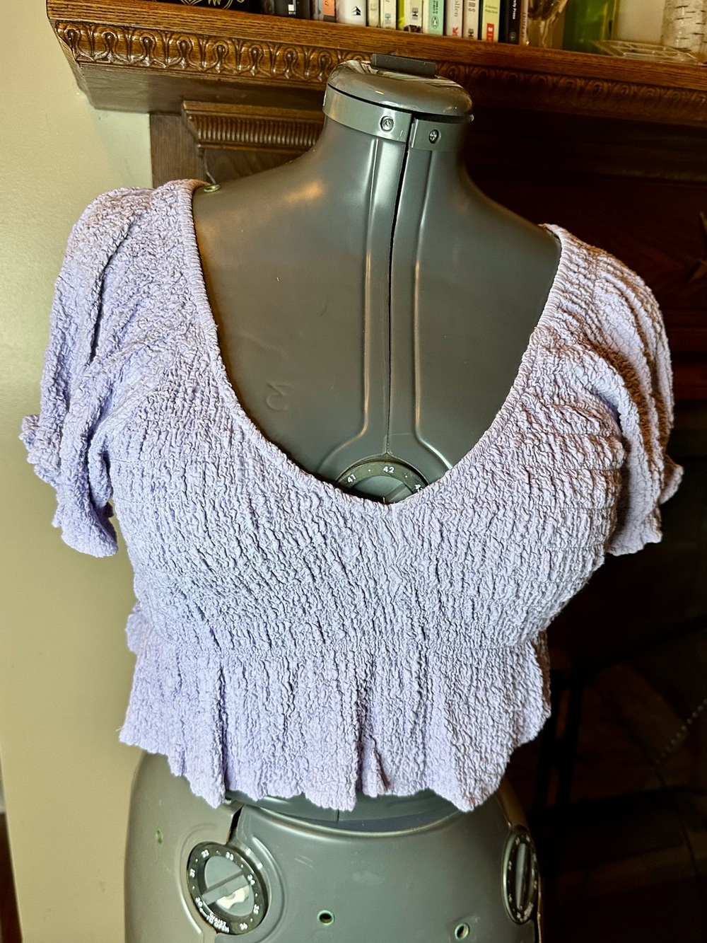 vestique Lilac Crinkle V-Neck Cropped Top